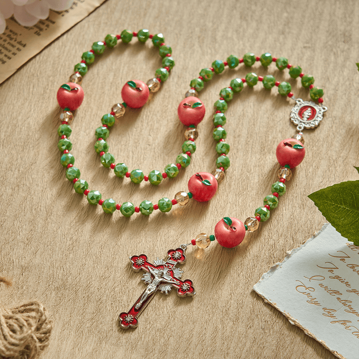SolaceBeads Olive Green AB Crystal &amp; Apple Christmas Crystal Rosary: Festive Joy for Silent Night - image 2