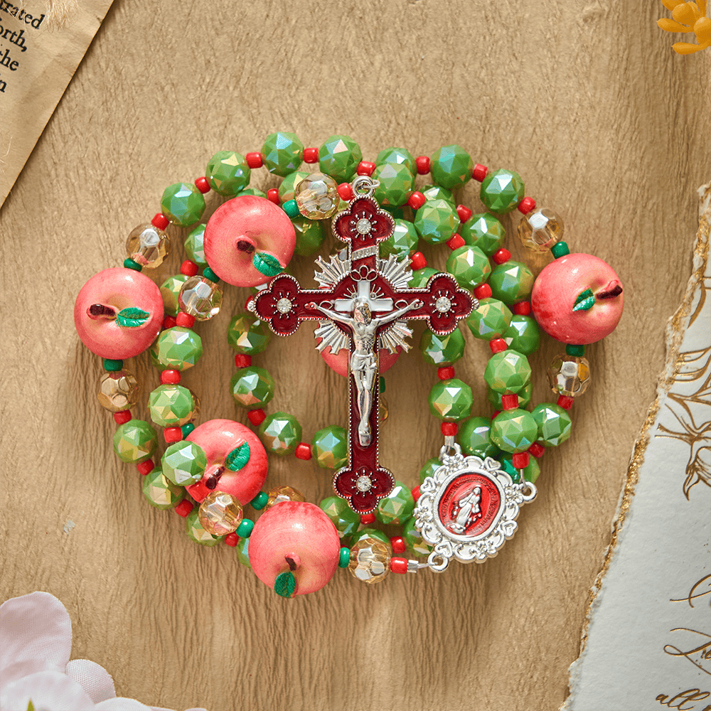 SolaceBeads Olive Green AB Crystal &amp; Apple Christmas Crystal Rosary: Festive Joy for Silent Night - image 10