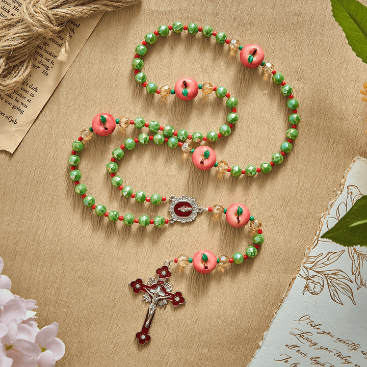 SolaceBeads Olive Green AB Crystal &amp; Apple Christmas Crystal Rosary: Festive Joy for Silent Night - image 5