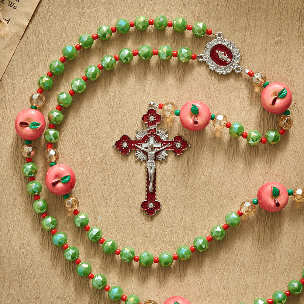 SolaceBeads Olive Green AB Crystal &amp; Apple Christmas Crystal Rosary: Festive Joy for Silent Night - image 6