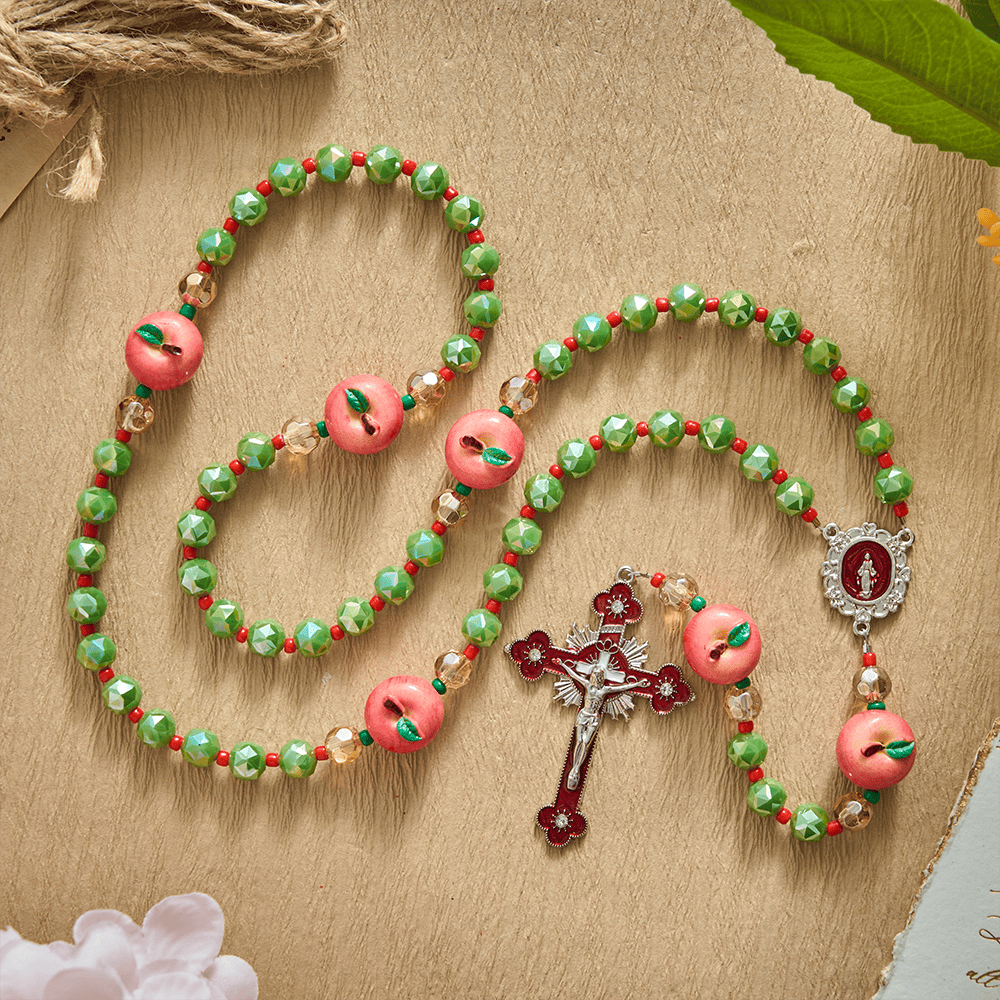 SolaceBeads Olive Green AB Crystal &amp; Apple Christmas Crystal Rosary: Festive Joy for Silent Night - image 3