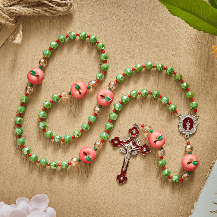SolaceBeads Olive Green AB Crystal &amp; Apple Christmas Crystal Rosary: Festive Joy for Silent Night - image 3