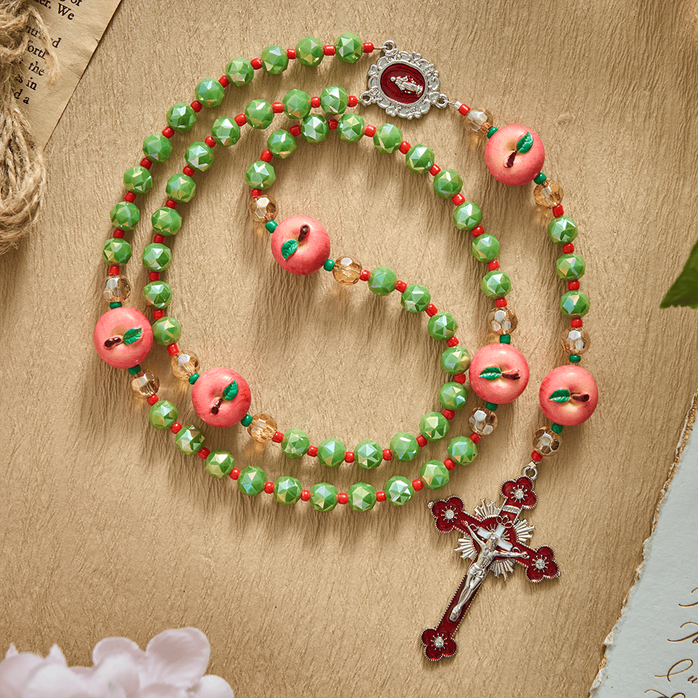 SolaceBeads Olive Green AB Crystal & Apple Christmas Crystal Rosary: Festive Joy for Silent Night - Green - image 0