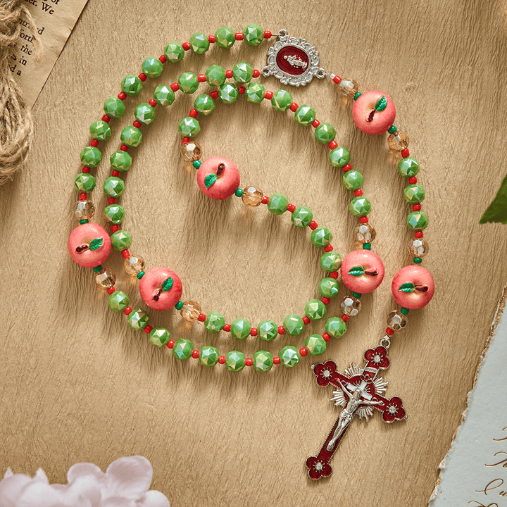 SolaceBeads Olive Green AB Crystal &amp; Apple Christmas Crystal Rosary: Festive Joy for Silent Night - Green - image 0