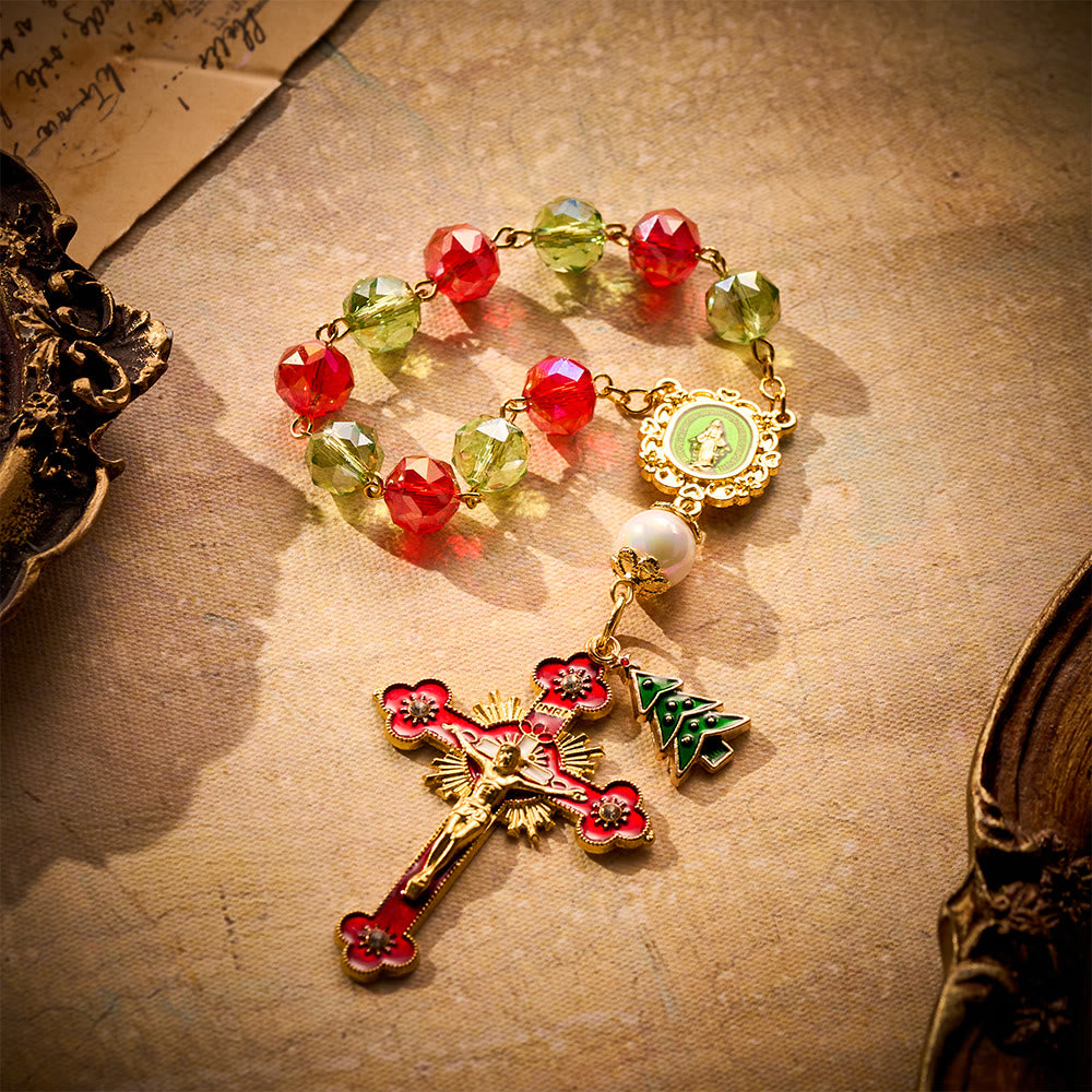 SolaceBeads Red &amp; Green Crystal Pocket Rosary With Christmas Tree Charm: Joy in Holiday Sparkle - image 7