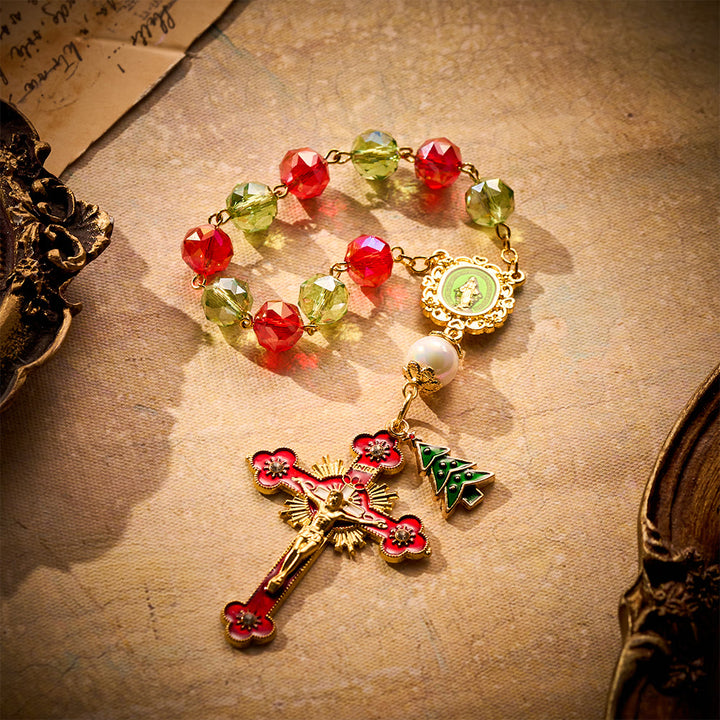SolaceBeads Red &amp; Green Crystal Pocket Rosary With Christmas Tree Charm: Joy in Holiday Sparkle - image 7