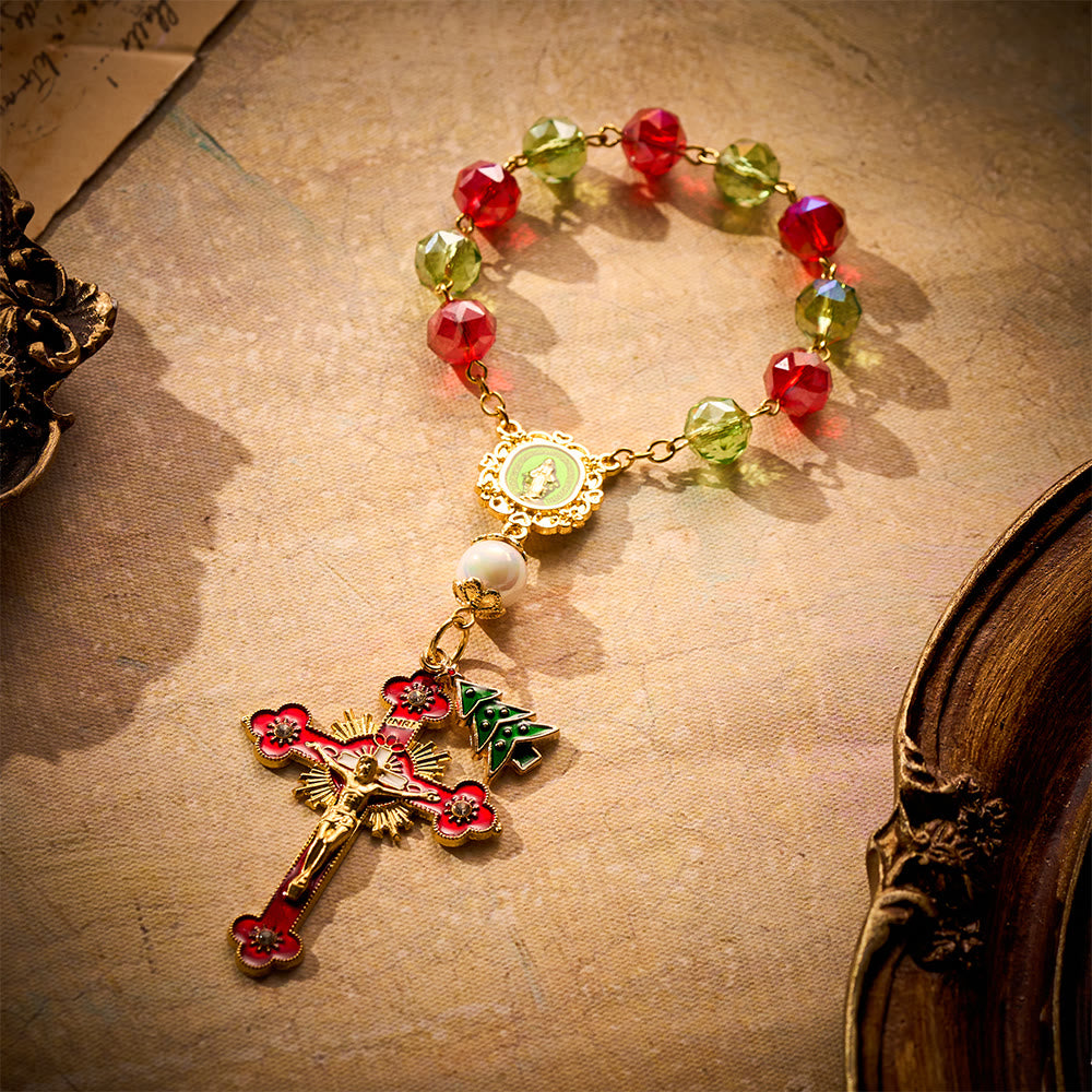 SolaceBeads Red &amp; Green Crystal Pocket Rosary With Christmas Tree Charm: Joy in Holiday Sparkle - image 8