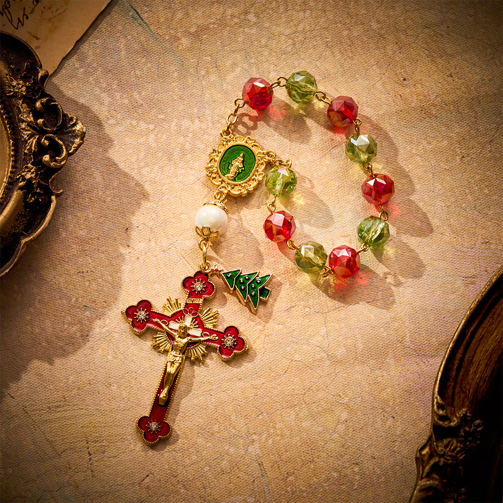 SolaceBeads Red &amp; Green Crystal Pocket Rosary With Christmas Tree Charm: Joy in Holiday Sparkle - image 6