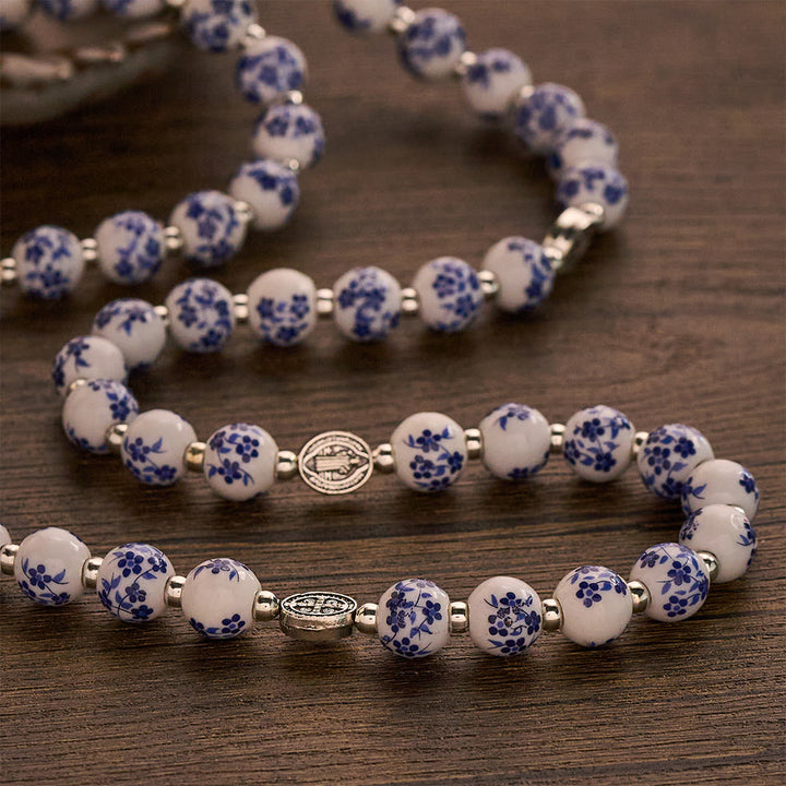 SolaceBeads Blue Floral Ceramic &amp; St. Benedict Medal Rosary: Quiet Strength for Devotional Reflection - image 6