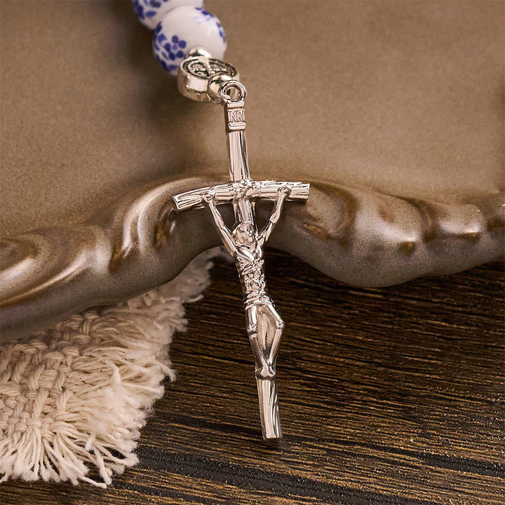 SolaceBeads Blue Floral Ceramic &amp; St. Benedict Medal Rosary: Quiet Strength for Devotional Reflection - image 8