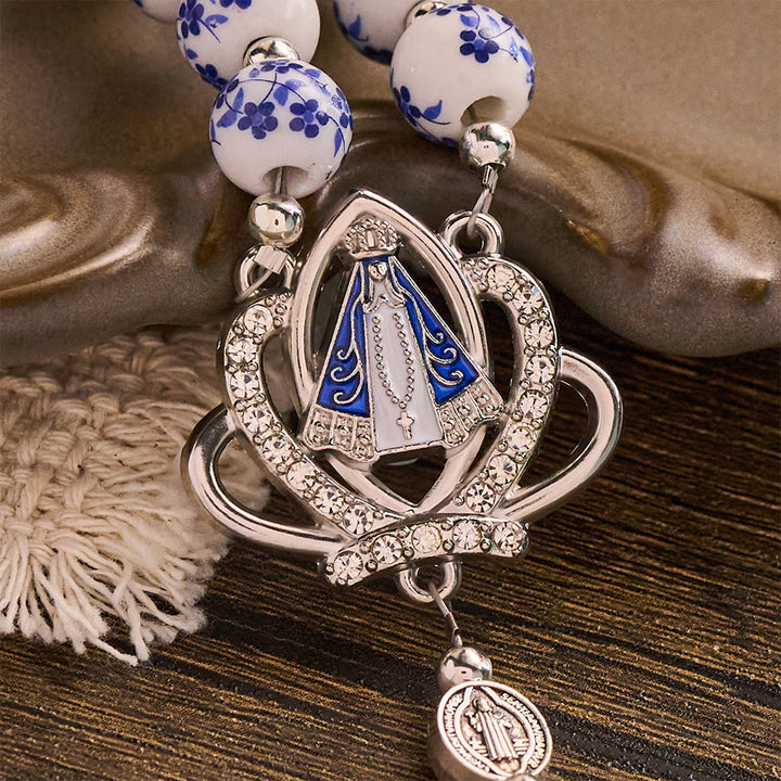 SolaceBeads Blue Floral Ceramic &amp; St. Benedict Medal Rosary: Quiet Strength for Devotional Reflection - image 7