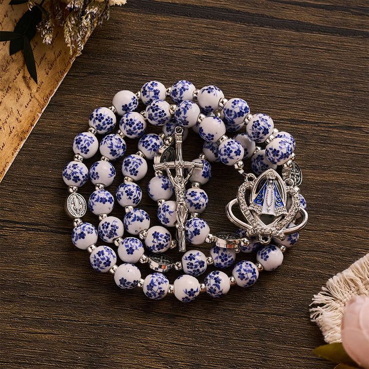 SolaceBeads Blue Floral Ceramic &amp; St. Benedict Medal Rosary: Quiet Strength for Devotional Reflection - image 9