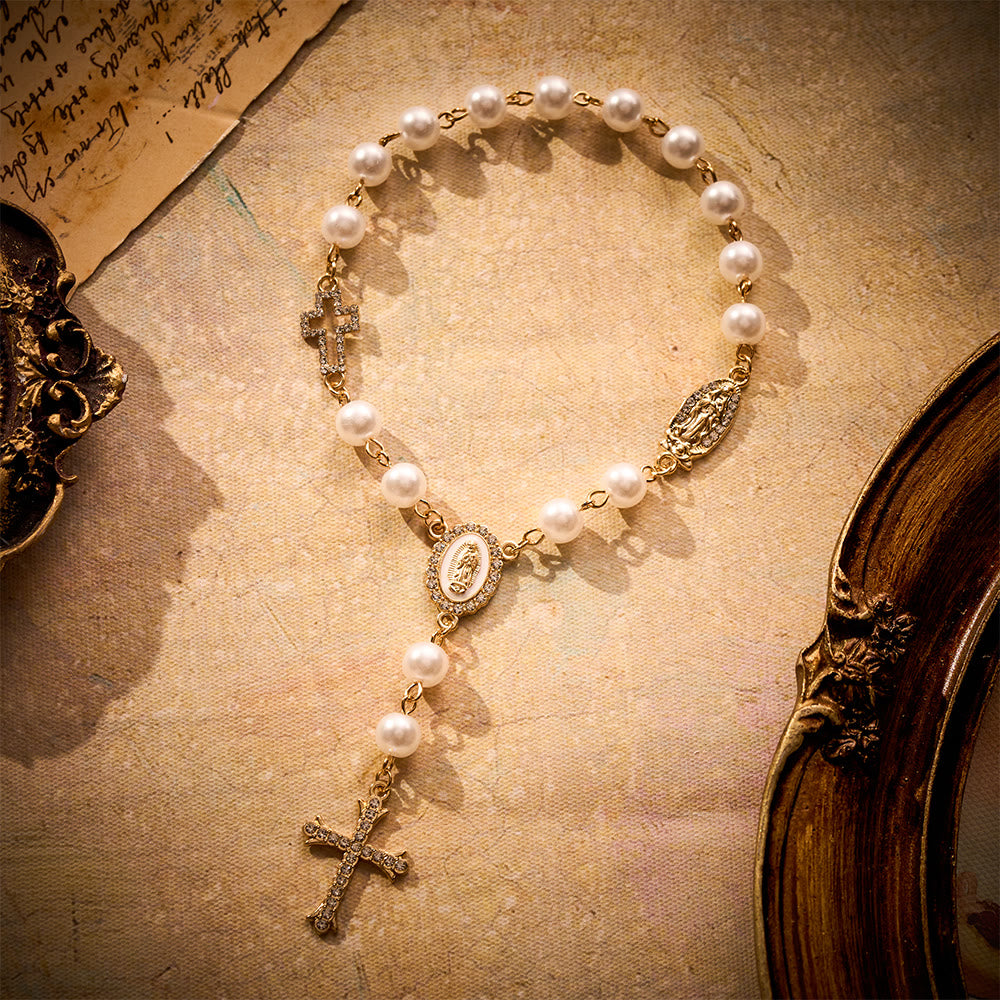 SolaceBeads White Pearl Our Lady of Guadalupe Pocket Rosary: Constant Protection in Motion - image 1