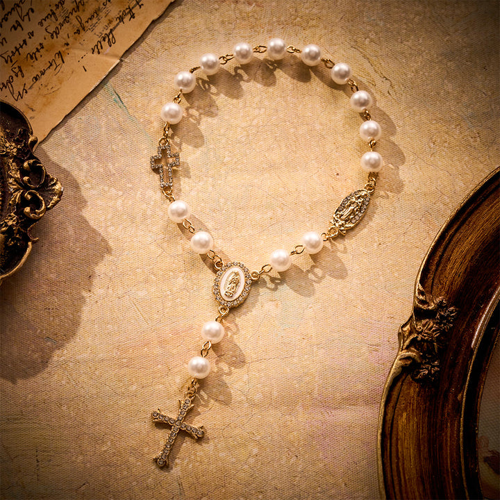 SolaceBeads White Pearl Our Lady of Guadalupe Pocket Rosary: Constant Protection in Motion - image 1