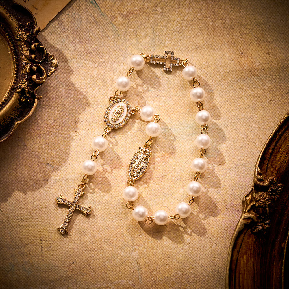 SolaceBeads White Pearl Our Lady of Guadalupe Pocket Rosary: Constant Protection in Motion - image 3