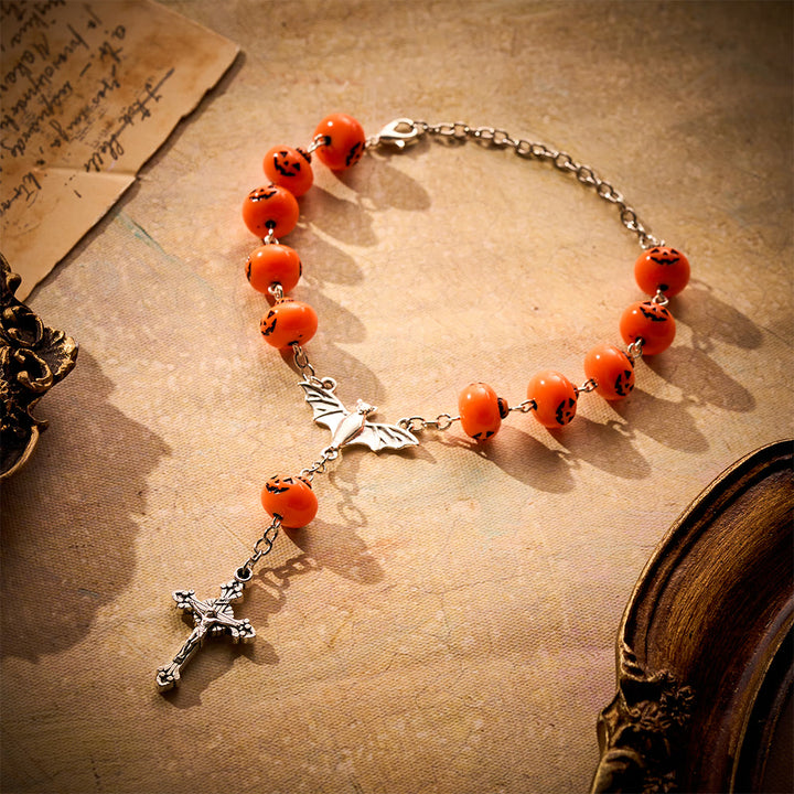 SolaceBeads Halloween Pumpkin Car Rosary With Bat Center &amp; Crucifix: Joy in Spooky Season Charm - image 4