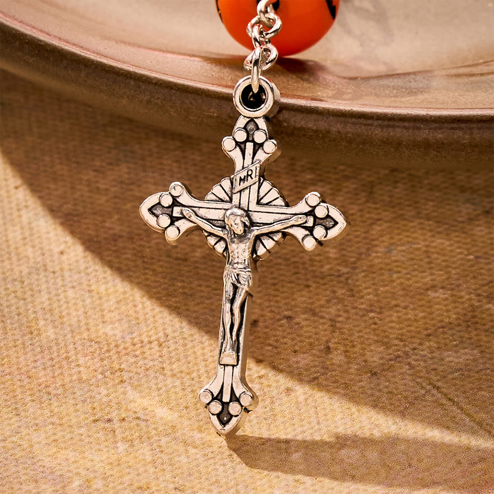 SolaceBeads Halloween Pumpkin Car Rosary With Bat Center &amp; Crucifix: Joy in Spooky Season Charm - image 3