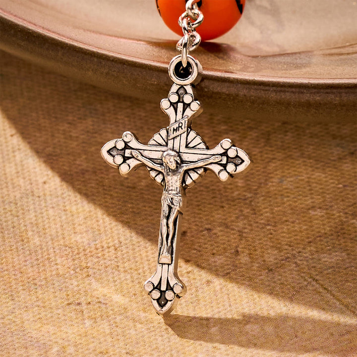 SolaceBeads Halloween Pumpkin Car Rosary With Bat Center &amp; Crucifix: Joy in Spooky Season Charm - image 3
