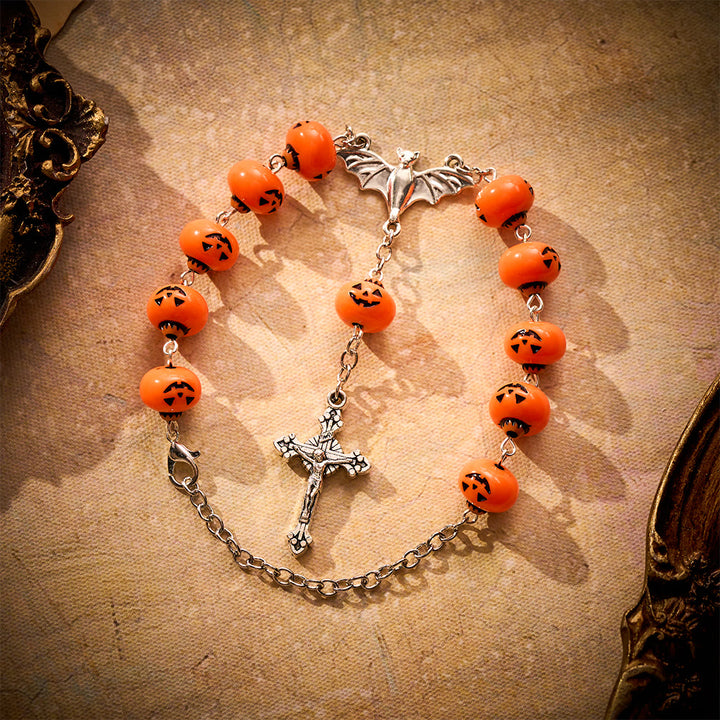 SolaceBeads Halloween Pumpkin Car Rosary With Bat Center &amp; Crucifix: Joy in Spooky Season Charm - Halloween - image 0