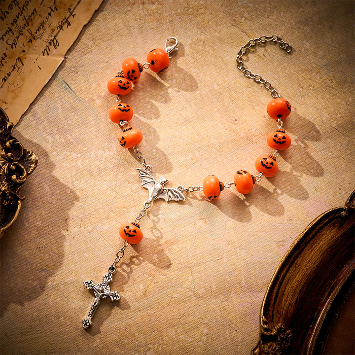 SolaceBeads Halloween Pumpkin Car Rosary With Bat Center &amp; Crucifix: Joy in Spooky Season Charm - image 7