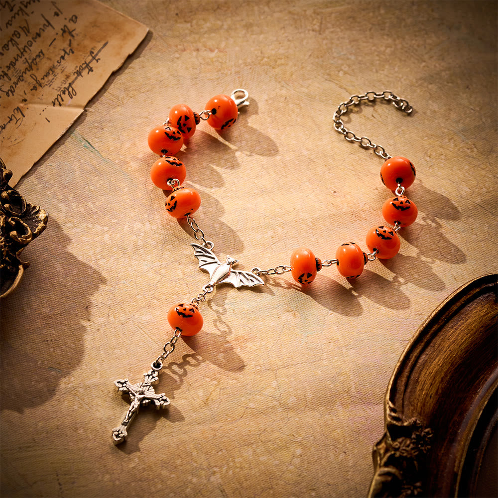 SolaceBeads Halloween Pumpkin Car Rosary With Bat Center &amp; Crucifix: Joy in Spooky Season Charm - image 5