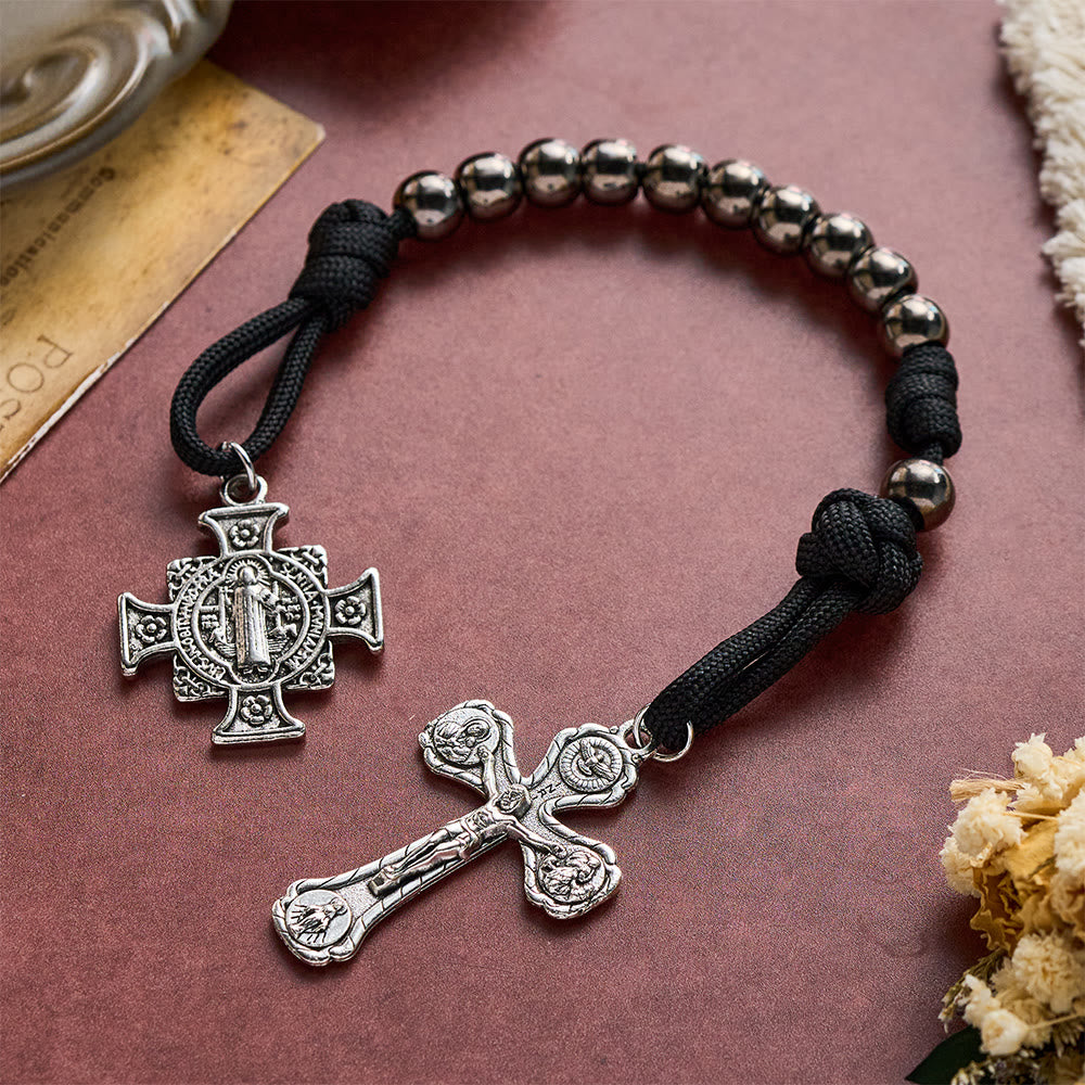 SolaceBeads Gunmetal Beads Four-Way Crucifix &amp; St. Benedict Pocket Rosary: Steadfast Protection - image 10
