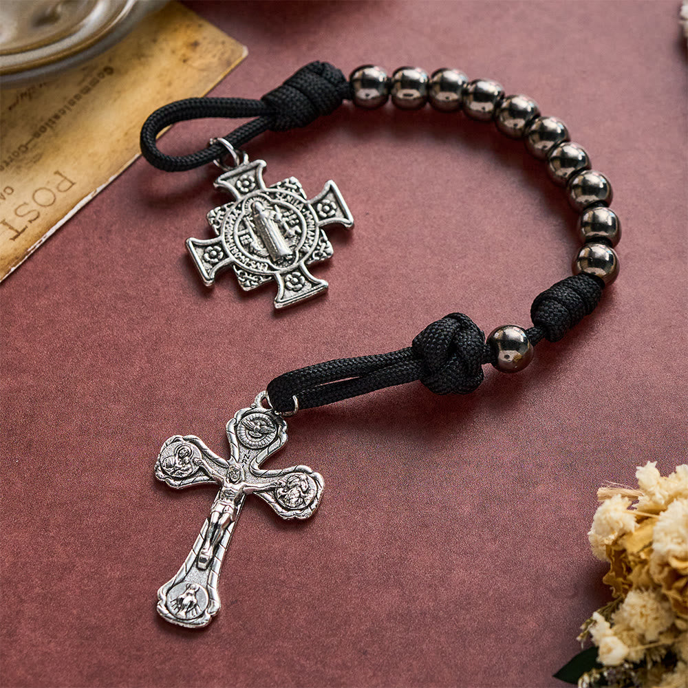 SolaceBeads Gunmetal Beads Four-Way Crucifix &amp; St. Benedict Pocket Rosary: Steadfast Protection - image 9