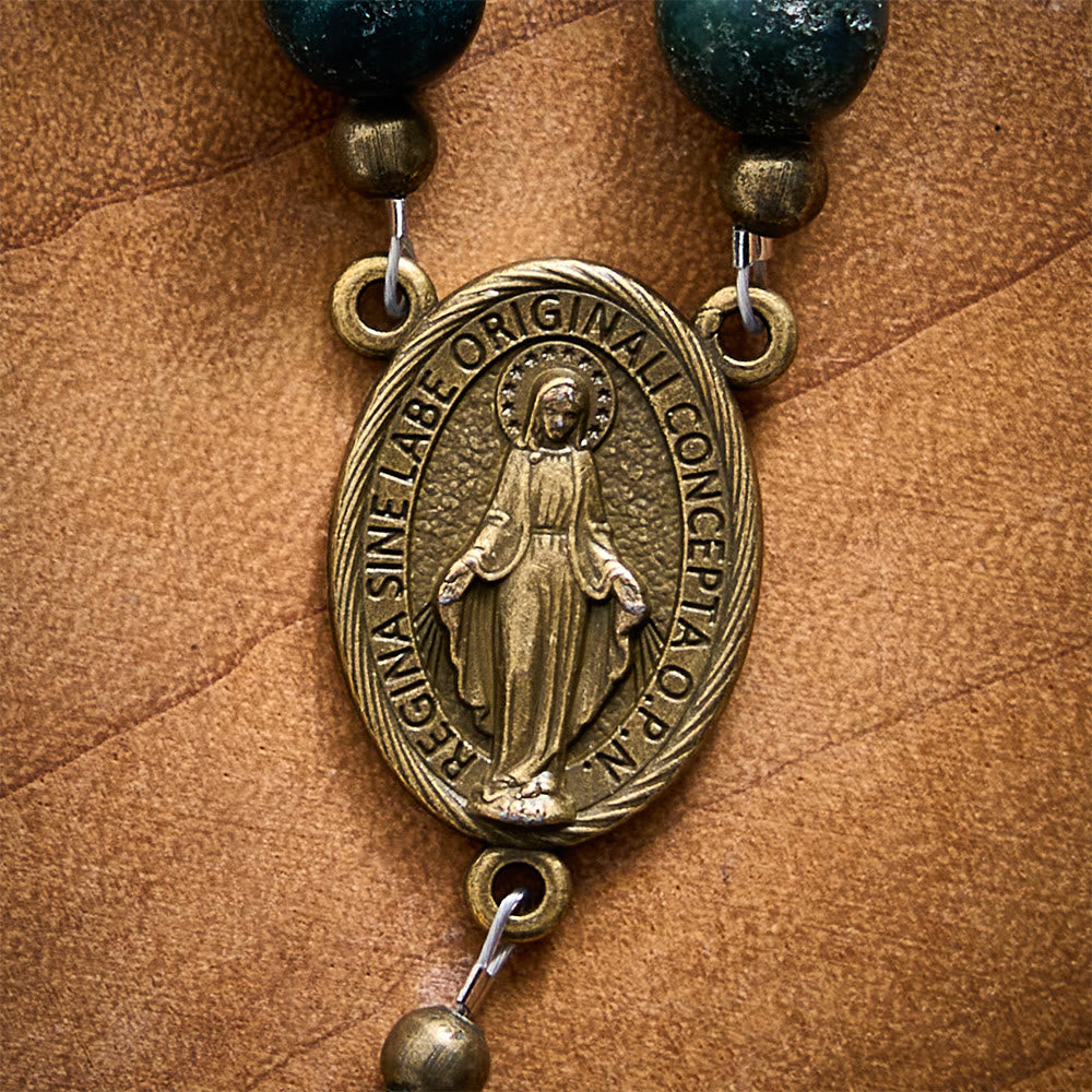 SolaceBeads Matte Moss Agate &amp; Carved Rose Beads Virgin Mary Rosary: Quiet Grace, Divine Light - image 7