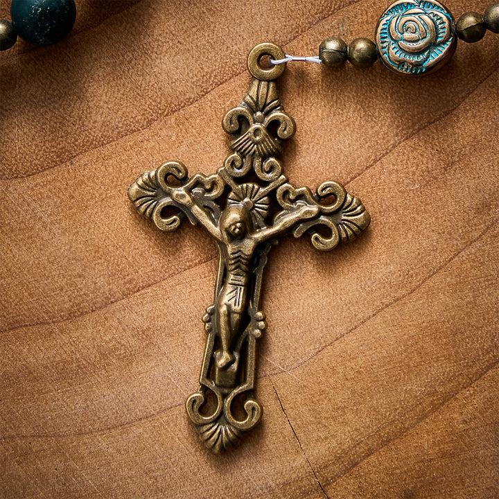 SolaceBeads Matte Moss Agate &amp; Carved Rose Beads Virgin Mary Rosary: Quiet Grace, Divine Light - image 8