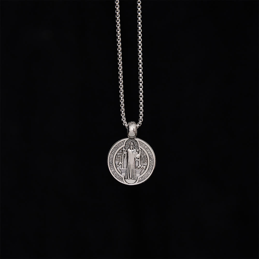 SolaceBeads St. Benedict Medal Pendant Necklace: Peace in Timeless Protection Symbol - Gift For Him - Silver - image 3