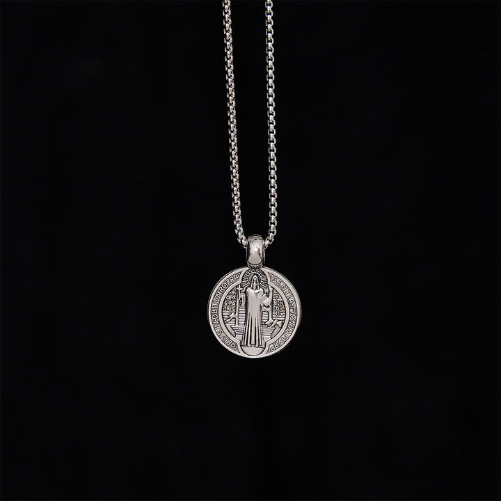 SolaceBeads St. Benedict Medal Pendant Necklace: Peace in Timeless Protection Symbol - Gift For Him - Silver - image 3
