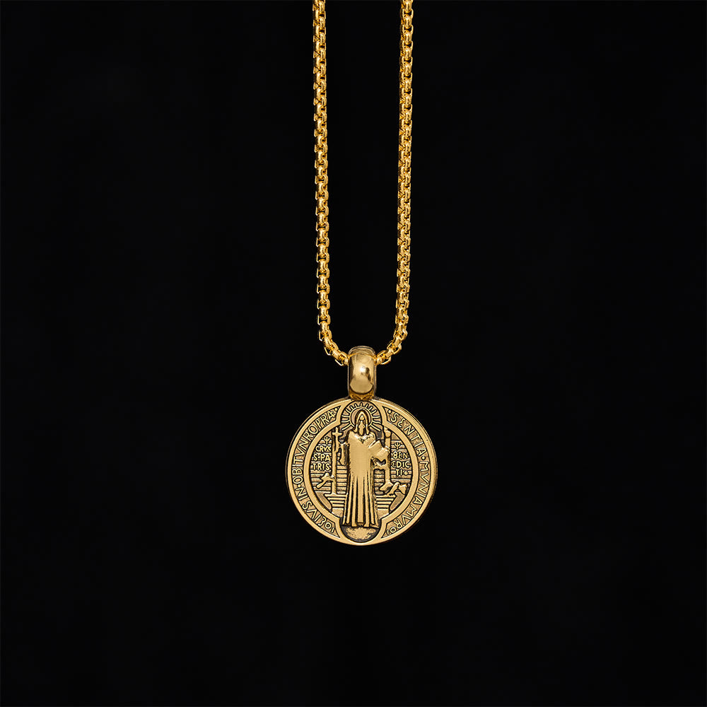 SolaceBeads St. Benedict Medal Pendant Necklace: Peace in Timeless Protection Symbol - Gift For Him - Gold - image 2
