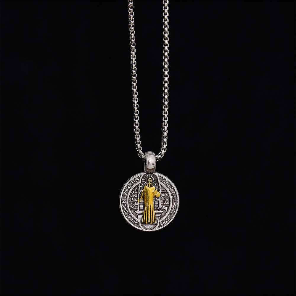 SolaceBeads St. Benedict Medal Pendant Necklace: Peace in Timeless Protection Symbol - Gift For Him - Silver-Gold - image 1