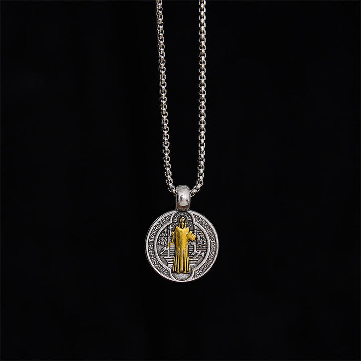 SolaceBeads St. Benedict Medal Pendant Necklace: Peace in Timeless Protection Symbol - Gift For Him - Silver-Gold - image 1