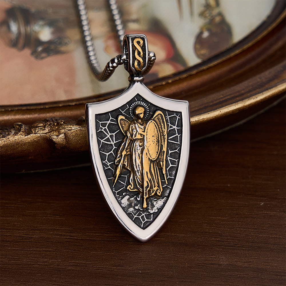 SolaceBeads Stainless Steel Archangel Saint Michael Shield Necklace: Courage, Divine Protection - Two-Tone Gold - image 2