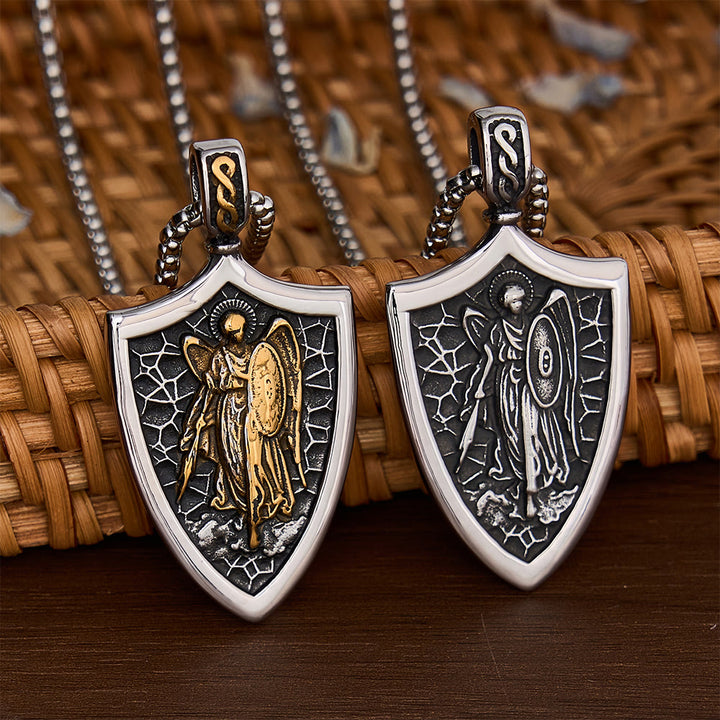 SolaceBeads Stainless Steel Archangel Saint Michael Shield Necklace: Courage, Divine Protection - image 0