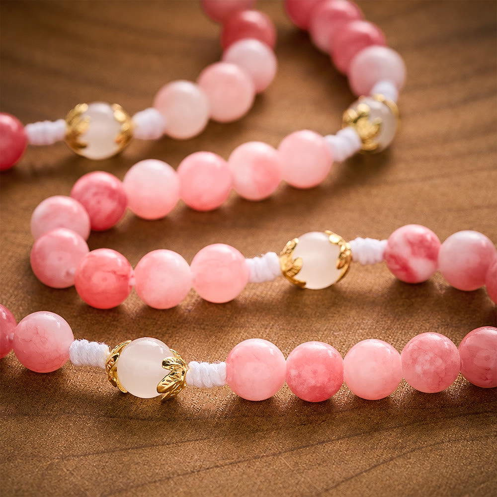 SolaceBeads Persian Jade Stone Rosary With Miraculous Medal &amp; Crucifix: Peace in Soft Pink Hues - image 1