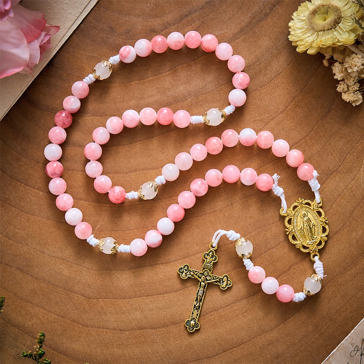 SolaceBeads Persian Jade Stone Rosary With Miraculous Medal &amp; Crucifix: Peace in Soft Pink Hues - image 10