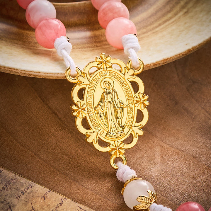 SolaceBeads Persian Jade Stone Rosary With Miraculous Medal &amp; Crucifix: Peace in Soft Pink Hues - image 3