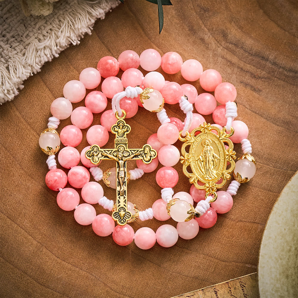 SolaceBeads Persian Jade Stone Rosary With Miraculous Medal &amp; Crucifix: Peace in Soft Pink Hues - image 8