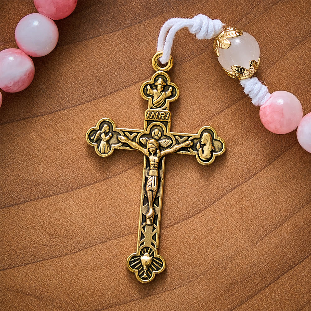 SolaceBeads Persian Jade Stone Rosary With Miraculous Medal &amp; Crucifix: Peace in Soft Pink Hues - image 6