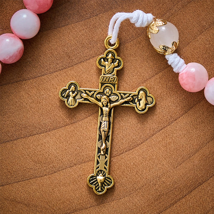 SolaceBeads Persian Jade Stone Rosary With Miraculous Medal &amp; Crucifix: Peace in Soft Pink Hues - image 6