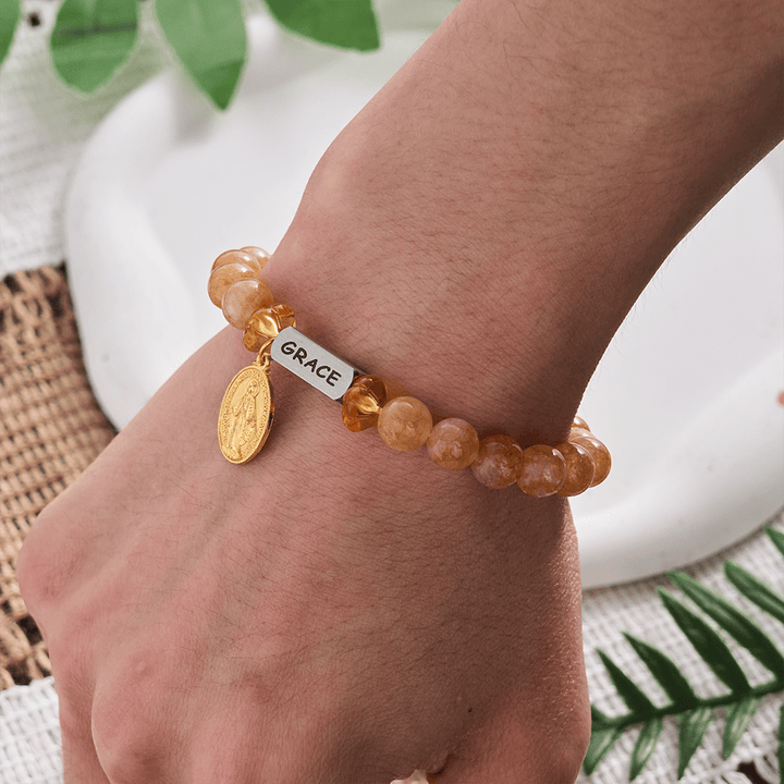 SolaceBeads Yellow Quartz &amp; Amber-Orange Pumpkin Bracelet: Grace &amp; Thanksgiving Blessing - image 1