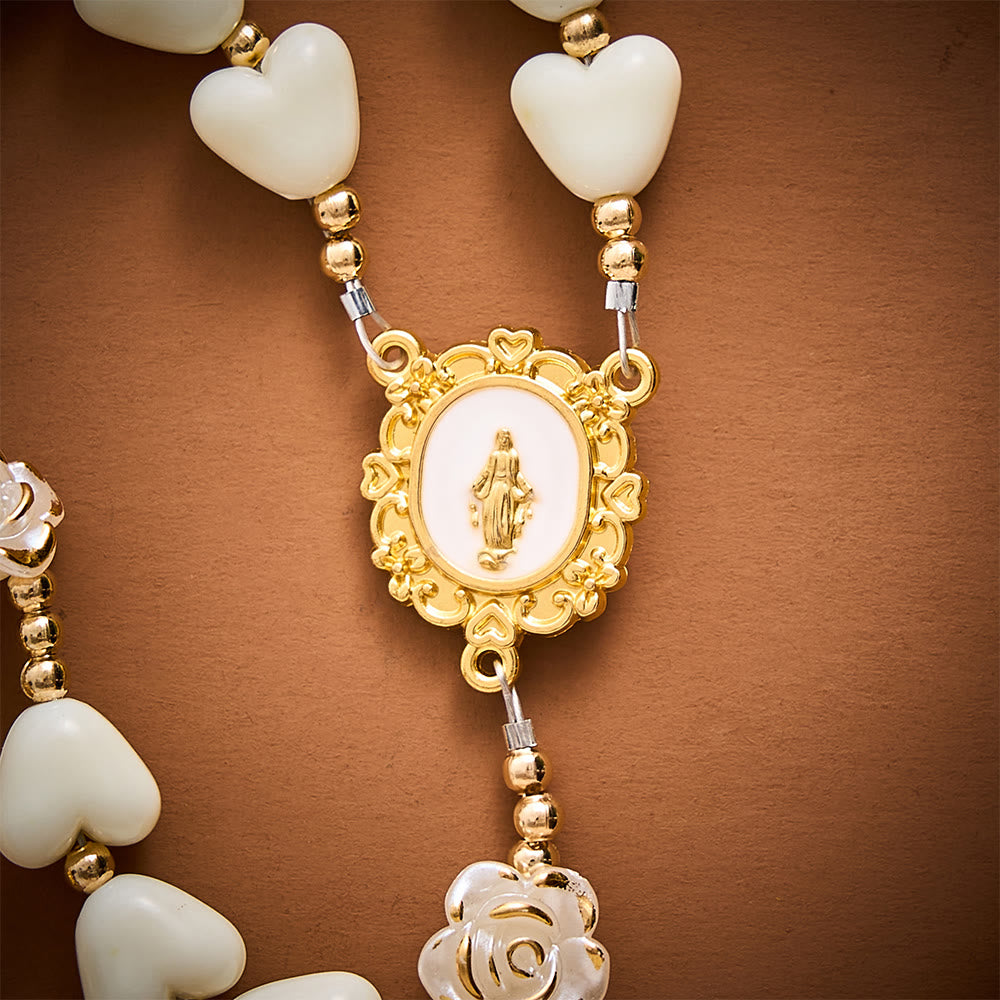 SolaceBeads Apricot Heart &amp; Pearl-Edged Rose Artistic Rosary With Crucifix: Peace in Gentle Devotion - image 3