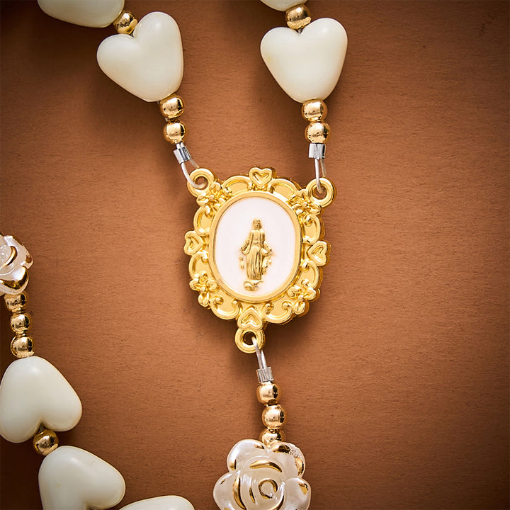 SolaceBeads Apricot Heart &amp; Pearl-Edged Rose Artistic Rosary With Crucifix: Peace in Gentle Devotion - image 3