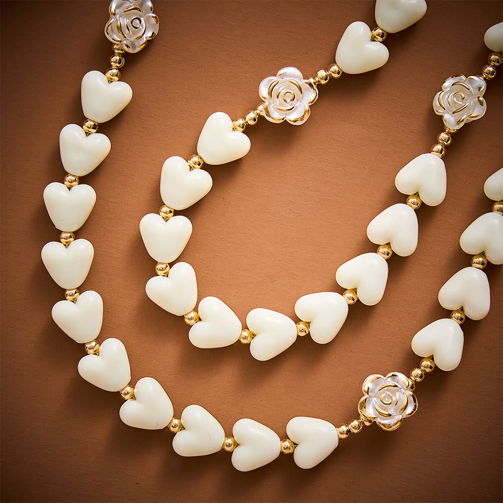 SolaceBeads Apricot Heart &amp; Pearl-Edged Rose Artistic Rosary With Crucifix: Peace in Gentle Devotion - image 2