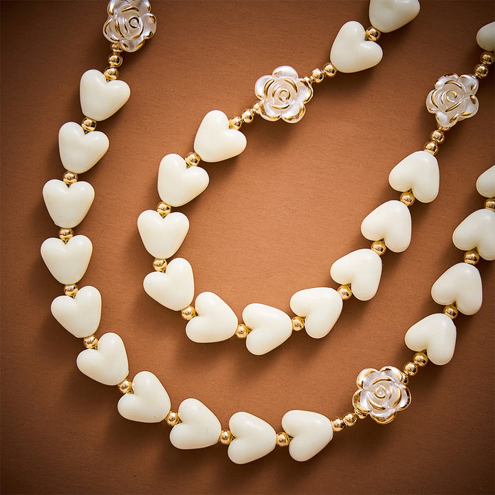 SolaceBeads Apricot Heart &amp; Pearl-Edged Rose Artistic Rosary With Crucifix: Peace in Gentle Devotion - image 2