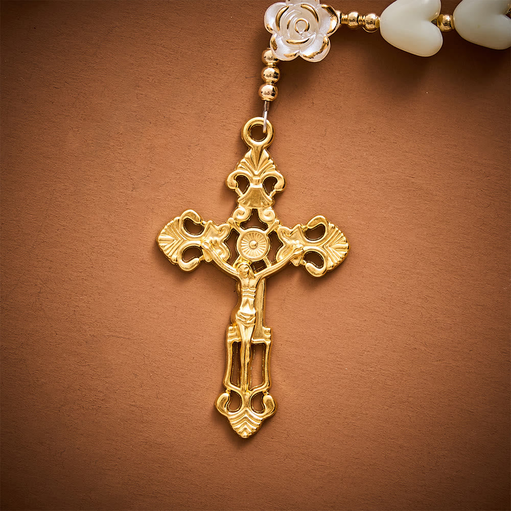 SolaceBeads Apricot Heart &amp; Pearl-Edged Rose Artistic Rosary With Crucifix: Peace in Gentle Devotion - image 4