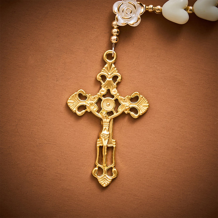 SolaceBeads Apricot Heart &amp; Pearl-Edged Rose Artistic Rosary With Crucifix: Peace in Gentle Devotion - image 4
