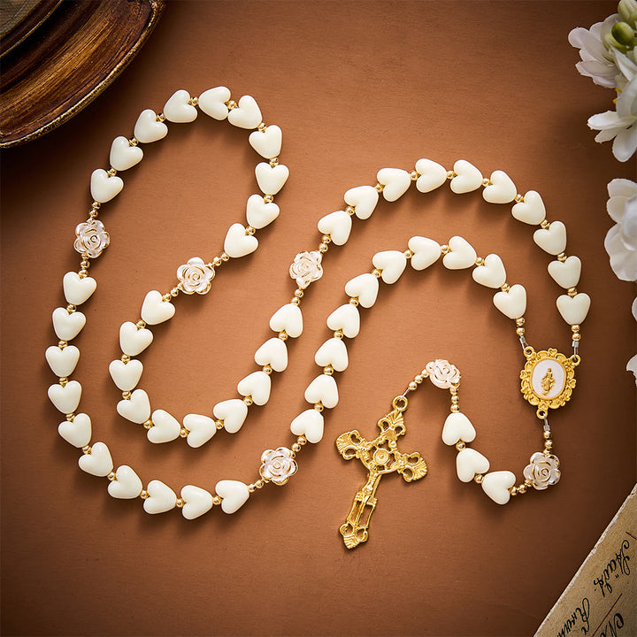 SolaceBeads Apricot Heart &amp; Pearl-Edged Rose Artistic Rosary With Crucifix: Peace in Gentle Devotion - image 7